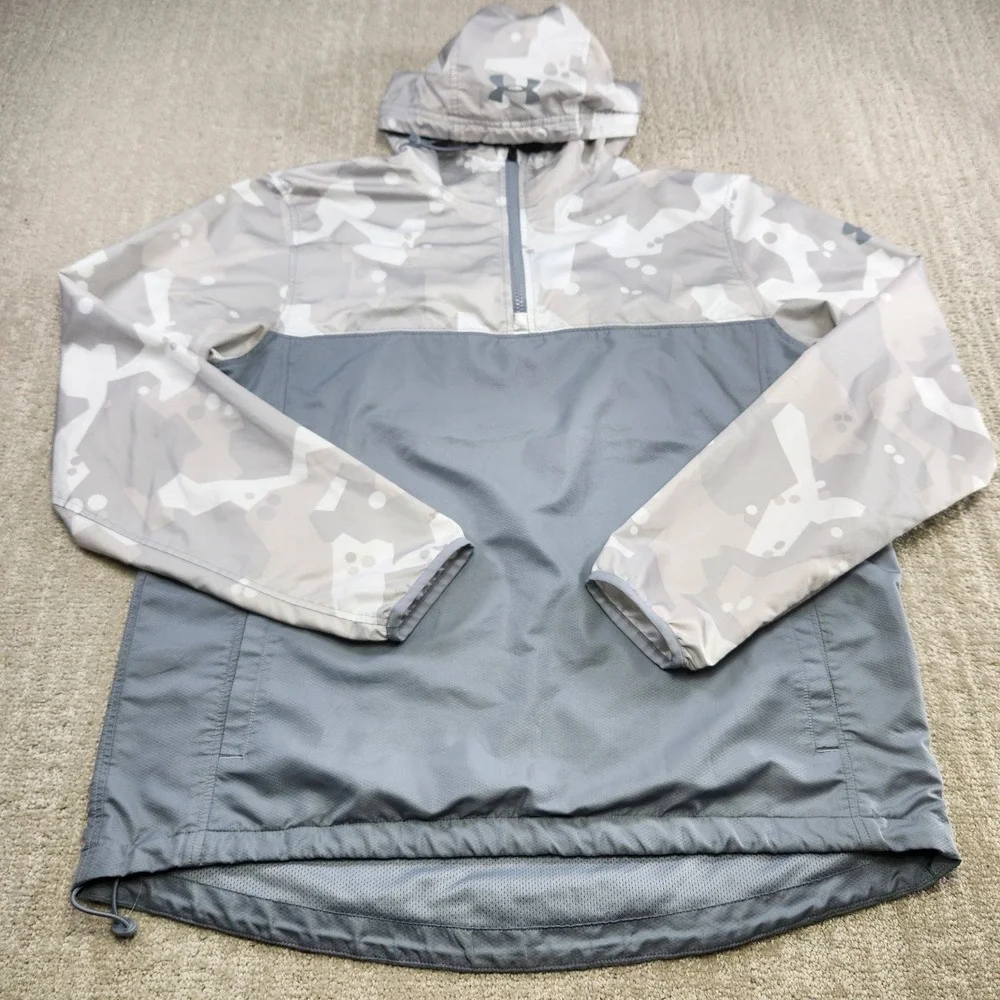 Under Armour Jacket Men Medium Sportstyle Storm Windbreaker White Camo Mesh Line